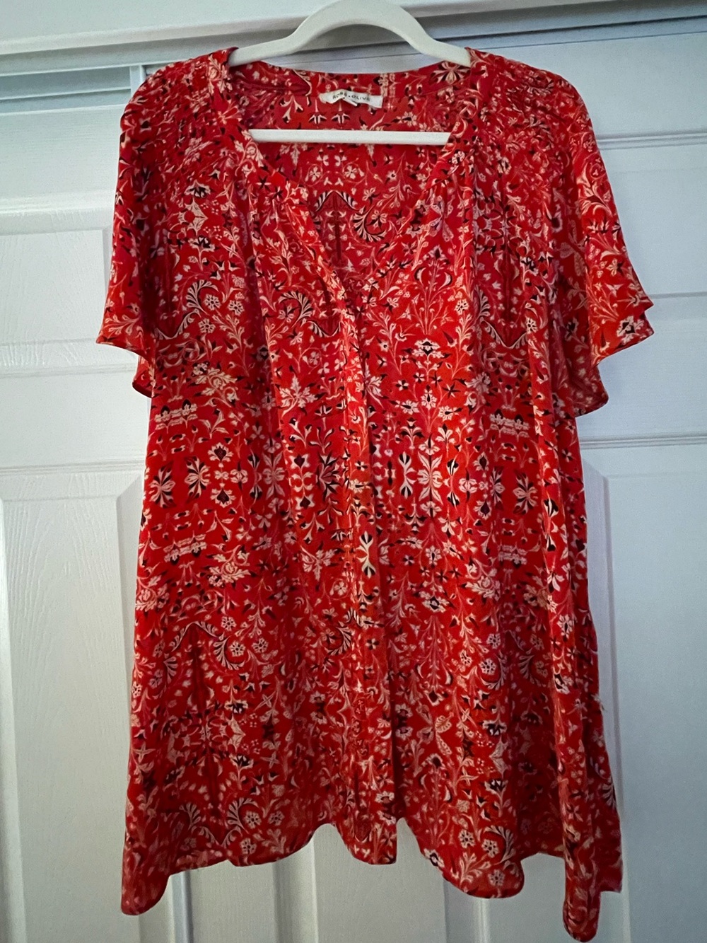 Rose & Olive Red Floral Flutter Sleeve Blouse